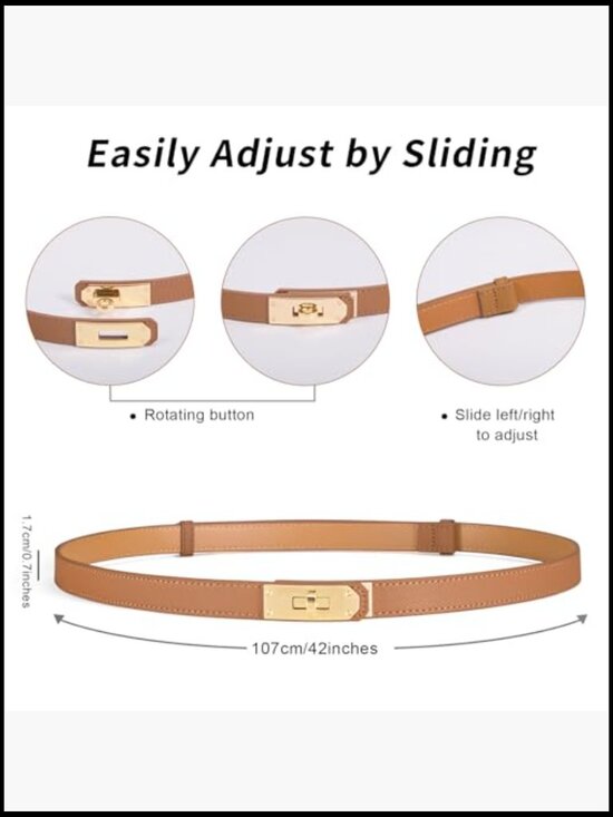 Skinny Leather Belt with Turn-Lock Buckle, Adjustable Thin Belt main image 5